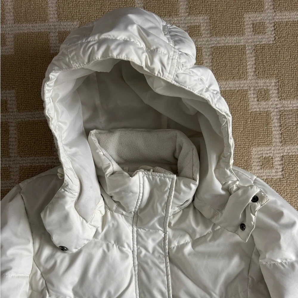 Eddie Bauer Goose Down Hooded Puffer Jacket White Warm Winter Coat Small